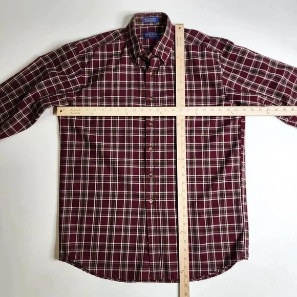 Sir Pendleton Button Shirt 100% Virgin Wool Maroon Plaid Size Large - Picture 3 of 5